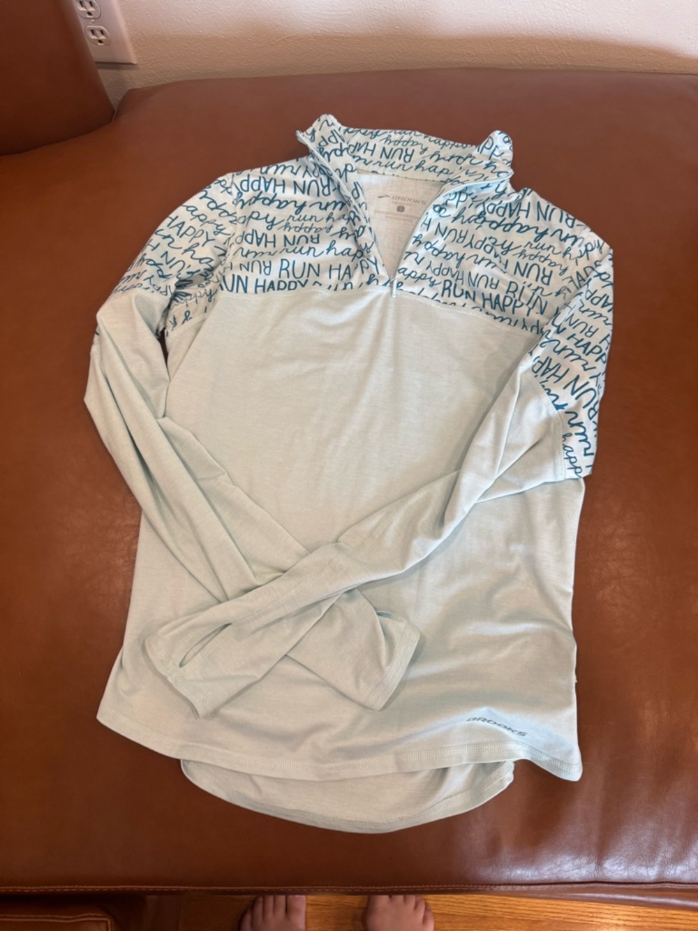 Brooks Light Mint Zip Hoodie with Teal Script